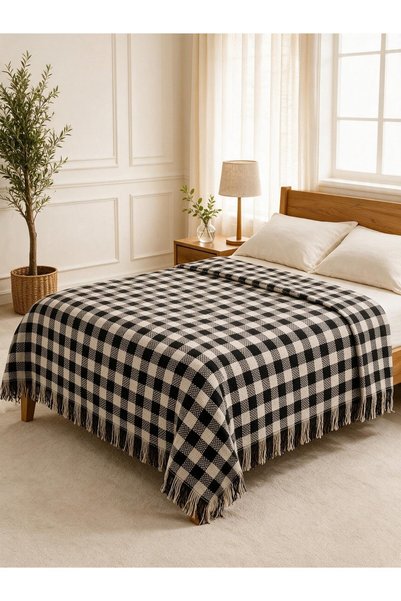 Binna Soft Çift Kişilik Yatak Örtüsü 200x240 cm Püsküllü Çok Amaçlı Pike - Si...