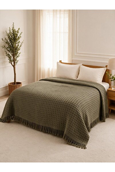 Binna Soft Çift Kişilik Yatak Örtüsü 200x240 cm Püsküllü Çok Amaçlı Pike - Ha...