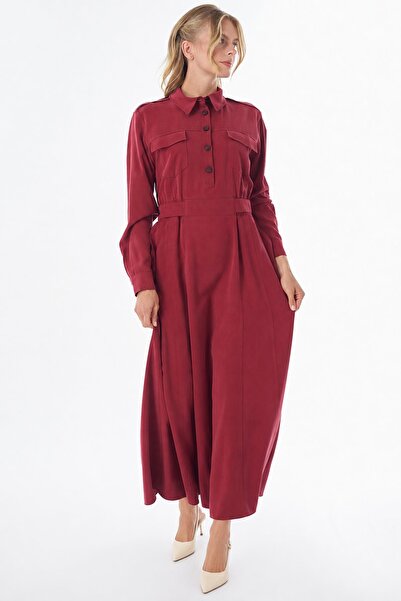 Kayra Maxi Dress with Flap Pockets Red