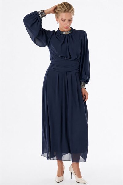 Kayra Waist Detailed Chiffon Dress Anthracite