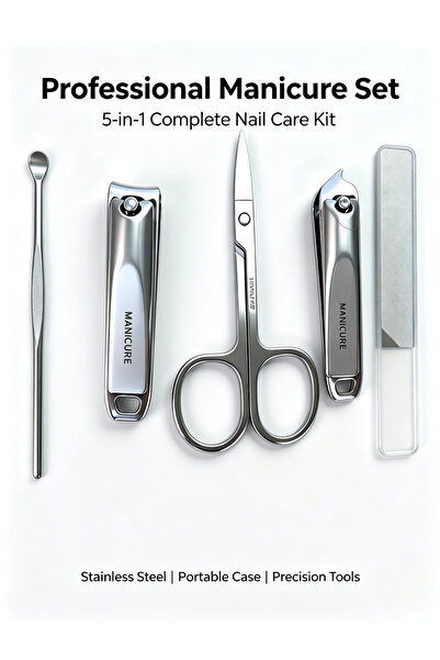 Generic Brand This high-end gray five-piece nail clipper set is easy to carry