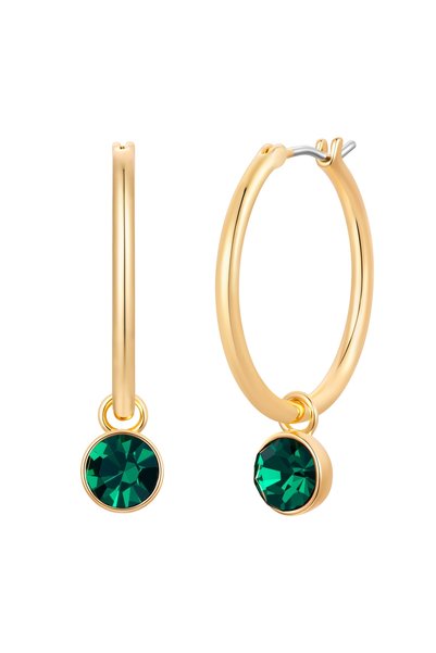 Lulu & Jane Cercei creole fashion din aur galben cu cristal de sticlă verde