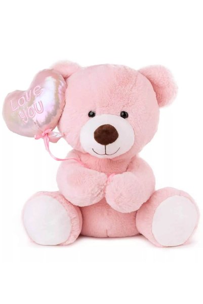 Amek Toys Ursuleț de pluș Amek cu balon inimă 22 cm, 2 culori - Roz