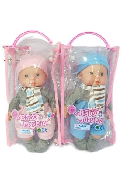 NO BRAND Păpușă bebeluș MayMay 27 cm cu fular și 6 sunete, în geantă - Roz