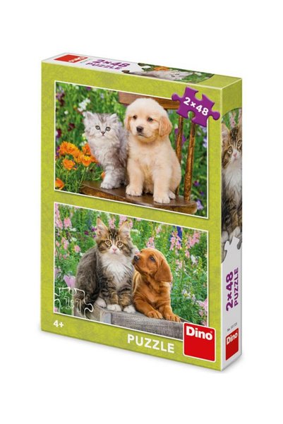 Dino Puzzle pentru copii Câine și pisică 2x48 piese