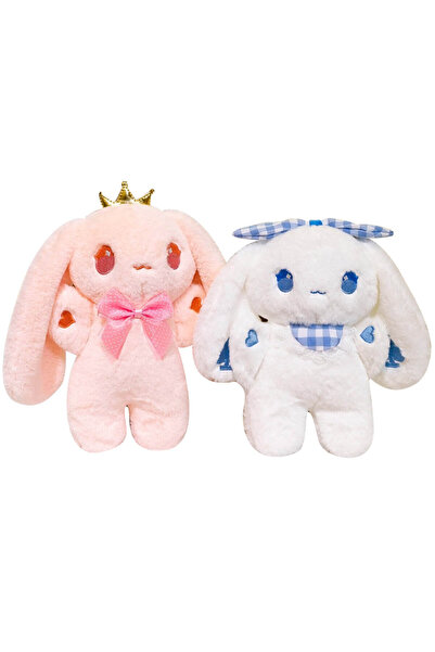 NO BRAND Iepuraș de pluș cu fundă și broderie 24 cm, 2 culori
