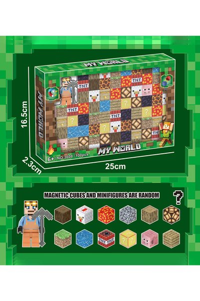MINECRAFT Cuburi magnetice pentru copii, 100 piese