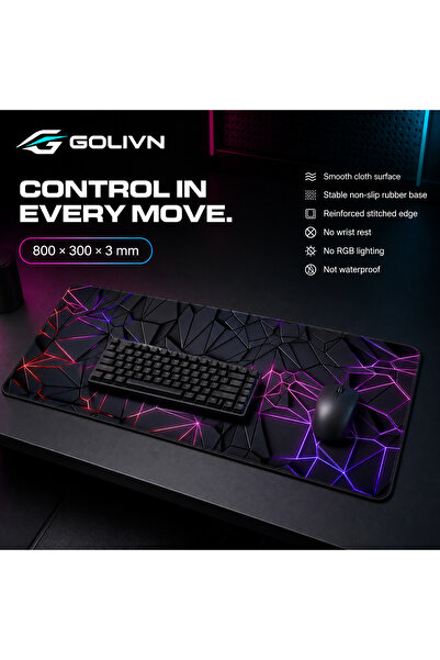 Golivn لوحة ماوس ألعاب نيون فراكتشر الممتدة، قماش ناعم، قاعدة غير قابلة للانز...