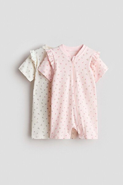 H&M 2-pack frill-trimmed cotton sleepsuits