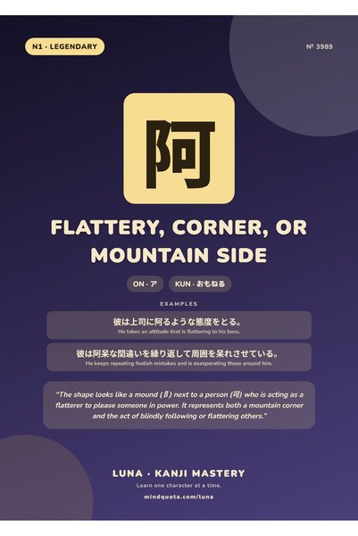 OEM Poster Infografic Kanji 阿 pentru flatare, colt sau versant, Design Japone...