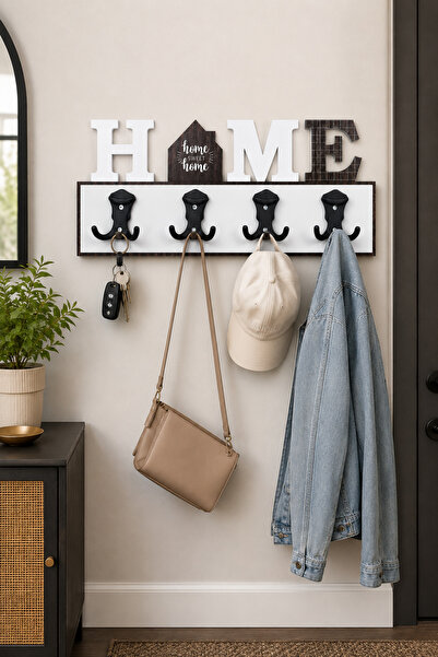 Kitchen Line HOME Dekoratif Duvar Askılığı 4’lü 8 Asma Uçlu Mont Çanta Anahta...