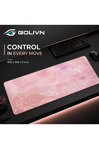 Golivn لوحة ماوس للألعاب ممتدة بتصميم رخامي ذهبي وردي، قماش ناعم، قاعدة غير ق...