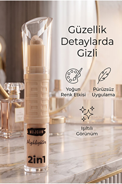 MUJGAN Çift Uçlu Likit Ve Stik Aydınlatıcı 2-in-1 Highlighter No:2