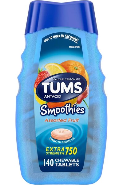 Tums Smoothies Antacid Tablets, Relief, Assorted Fruit, 140 Count Extra Stren...