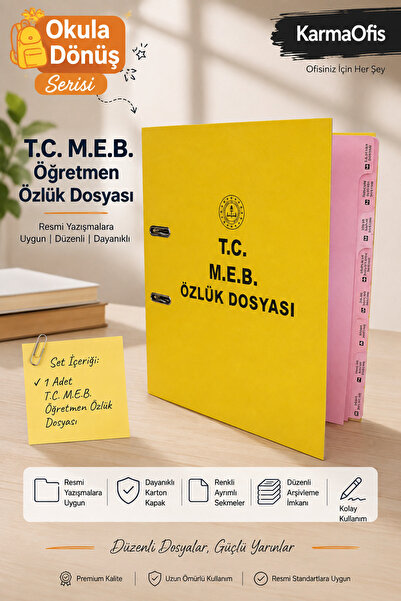 KarmaOfis T.C. M.E.B. Öğretmen Özlük Dosyası | 8 Bölmeli Pembe İç Dosyalı Per...