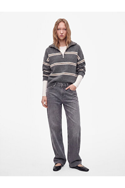 Koton Sheep Wool Blended Comfortable Fit Long Sleeve Half Zipper Striped Knit...