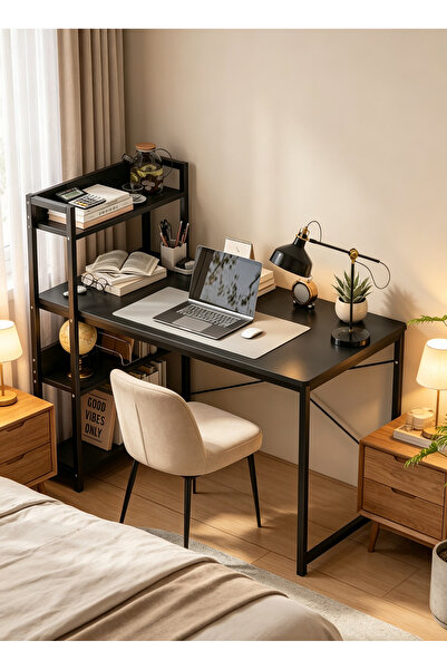 Sheinhome Home Table with Storage Shelves Modern Simple Study Writing Table P...