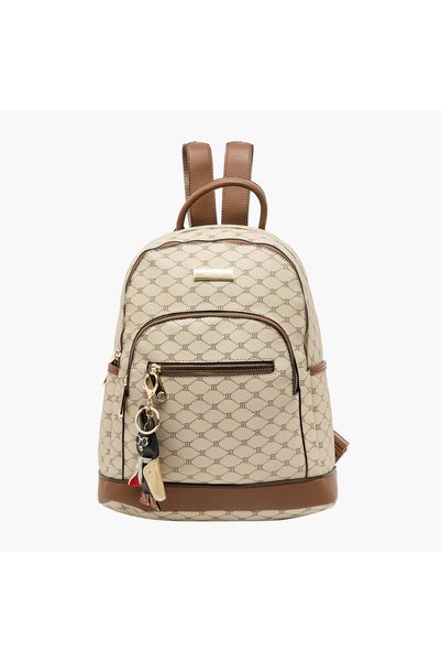 Bessie London Monogram Print Backpack with Adjustable Straps