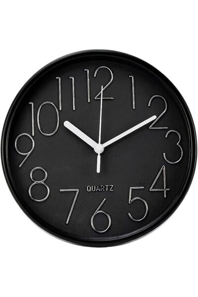Cuisine Art Modern 20cm Round Wall Clock – Sleek Black Frame with Bold High-C...