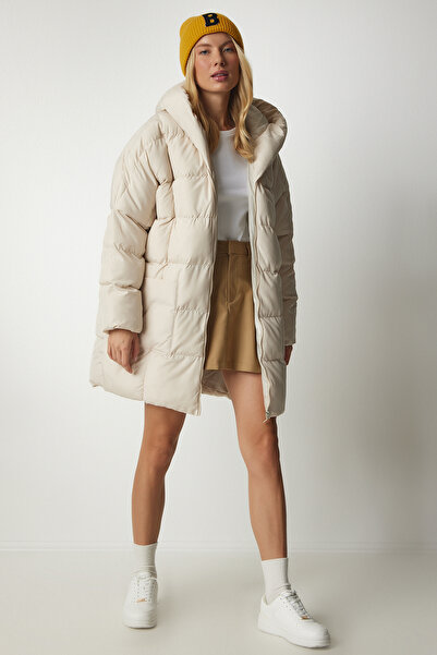 Lovelyİstanbul Hooded Oversize Inflatable Coat Lnt0002 Stone