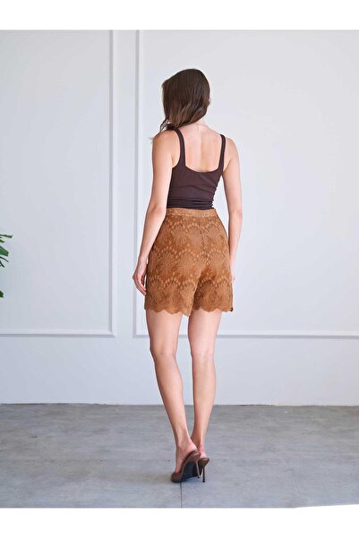 Clothes Fast Women's Light Brown Lace Look City Short High Waist Pocketed But...