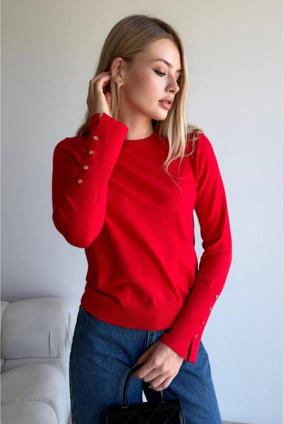 Noi Belis Pulover cu mânecă lungă, cu guler rotund, cu nasturi aurii și detal...