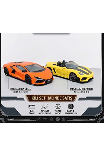 Burago 1:43 Metal Model Araba Seti - Turuncu Lamborghini Revuelto & Sarı Pors...