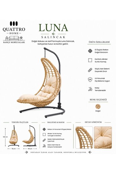 QUATTRO HOME Luna Rattan Bahçe ve Balkon Salıncağı