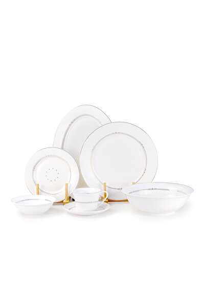 SHALLOW ISLA 32 Pc New Bone China Dinner Set for 6 Persons - Classic White