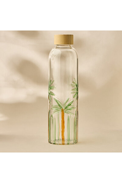 Lifestyle Palm Tree Print Glass Water Bottle