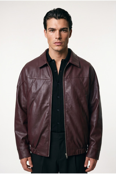 Mach Men's Oversize Unisex Leather Jacket with Fur Inside