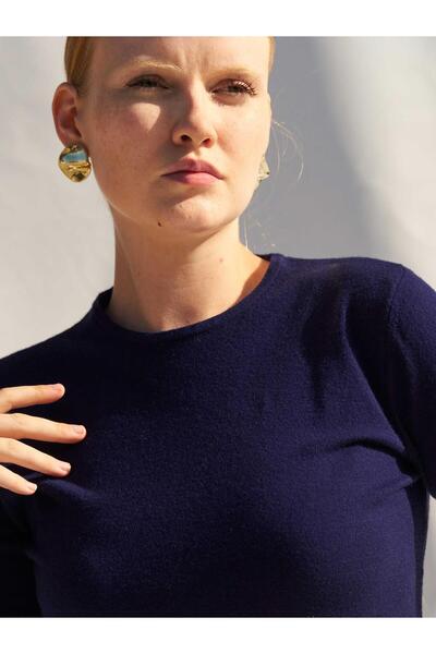 Moda Days Women's Navy Blue Short Sleeve Crew Neck Slim Knitwear Slim Fit Reg...