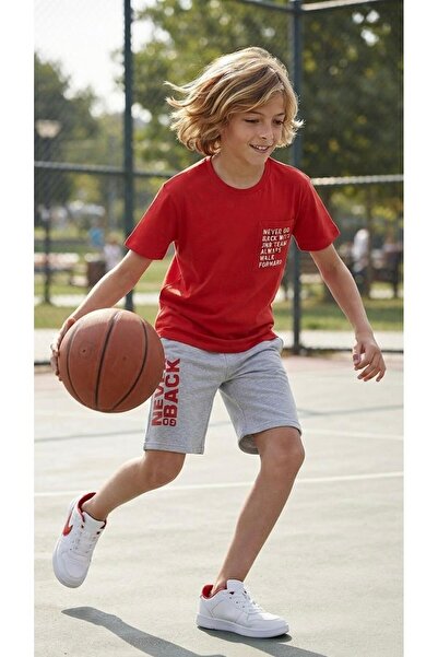 Sinem Çeyiz Nazar 24342 Boy's Red Sports Pocket Shorts Set