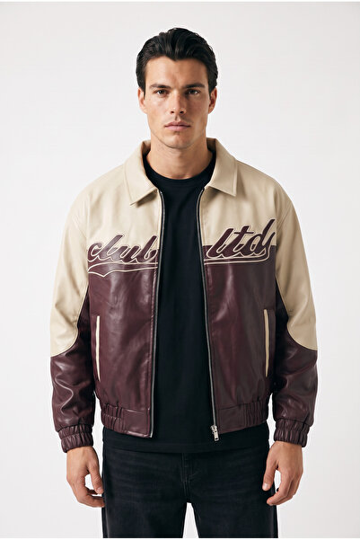 Mach Men's Oversize Bomber Leather Jacket with Fur Inside