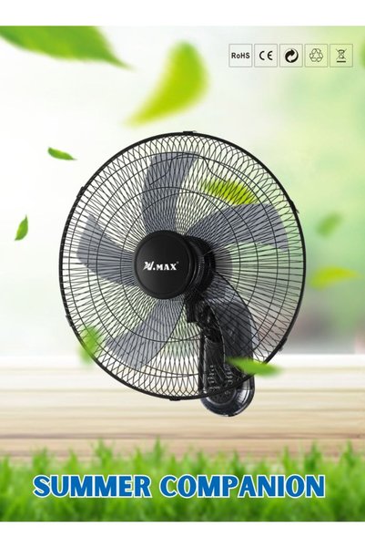 Vmax 18 Inch 60W Wall Fan with Remote Control, 6 Speed Modes, Oscillation Swing, Timer Function, 5 Blade Low Noise Air Circulation Fan for Home, Office & Shop, Black