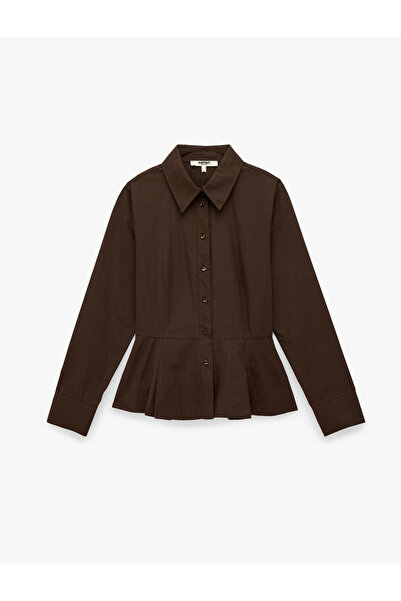Koton Cotton Long Sleeve Buttoned Classic Collar Peplum Shirt