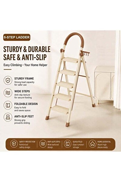 DubaiGallery Premium Folding Ladder with Safety Handrail