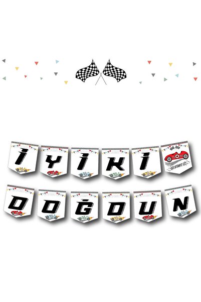 Big Party Racing Cars Themed Cardboard Lettering Happy Birthday Banner