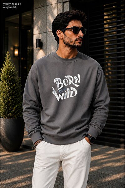 caddekombin سويت شيرت رجالي كاجوال برقبة دائرية مطبوع عليه Born To Be Wild