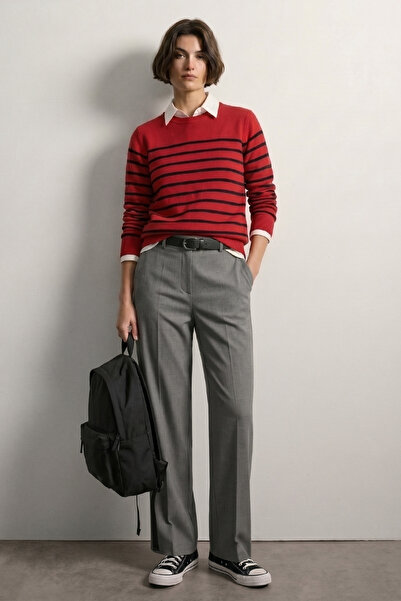 BARRELS AND OIL Women's Fabric Trousers with Waist Belt - School Gray
