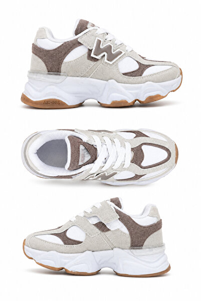 Ekonomik Ayakkabı Children's Brown White Sports Shoes Thick Sole Lace-Up Casu...