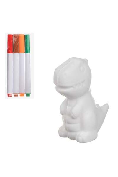 CATIANO Set Creativ ”Coloreaza Figurina Squishy Dinozaur” & 4 Carioci 8x4.5x10cm