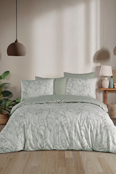 Karden Flower Dream Cotton Sage Green 100% Cotton Poplin Double Duvet Cover Set
