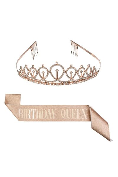 CATIANO Set de Petrecere cu Panglica & Coroana cu Strass Roz Auriu Glitter "B...