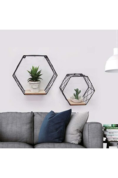 CATIANO Set Rafturi Suspendate Decorative Metalice & MDF 2 Marimi Hexagon - 2buc