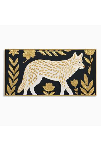 Luxcanva Tablou Canvas Spirit Sălbatic 140x70 cm cu Rama Auriu Lup Animale Na...