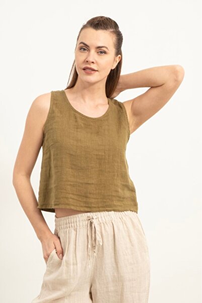 İpekçi Otantik Pure Linen Back Buttoned Crop