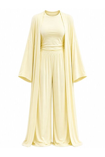 Laluvia Yellow Viscose Triple Set - 4137