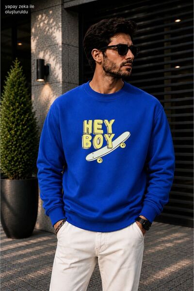 caddekombin Men's Hey Boy Skateboard Printed Cycling Round Neck Casual Sweats...