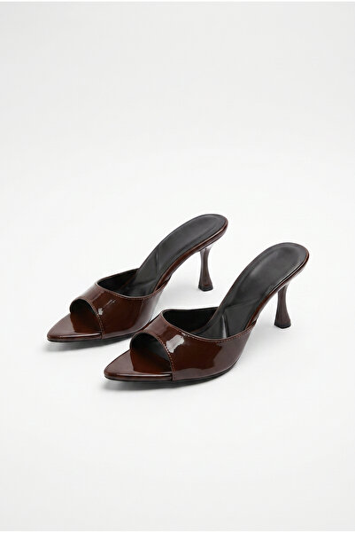 Bianco Lucci Women's Patent Leather Open-Toe Thin Heeled Slippers 50021013
